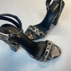 Express Snakeskin Print Block Heels Ankle Strap Sandals Women